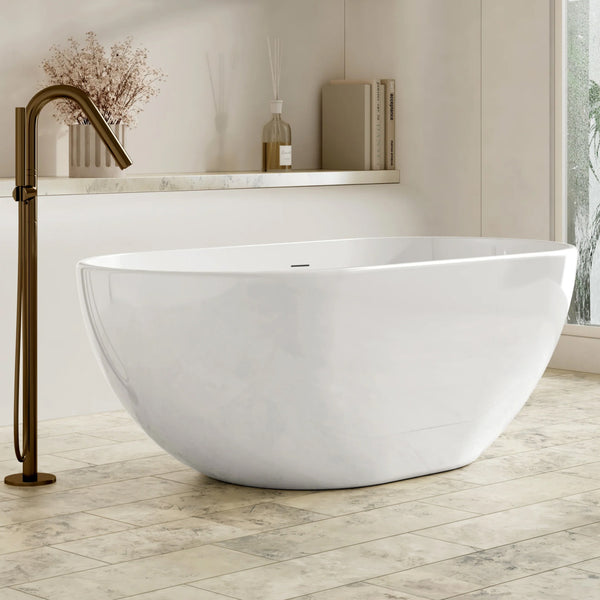Cassa Design 1500mm Egg Shape Freestanding Bath 25mm Edge Includes Overflow - Matte White