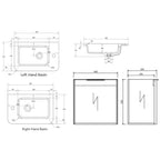 Cassa Design Gravity 500mm Small Space Wall Hung Vanity Natural Walnut Brushed Gold Handle - Left Hand Door Hinge & Right Hand Basin - GRA500WHL-WALNUT-GRA500MWR-BG