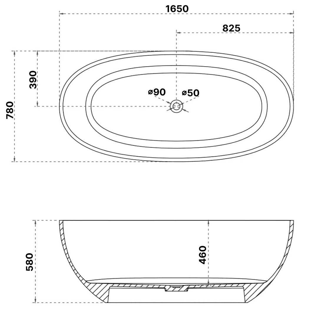 Cassa Design Wow 1650mm Translucency Resin Stone Freestanding Bath No Overflow - Morion Black - BT-SBR1700MB