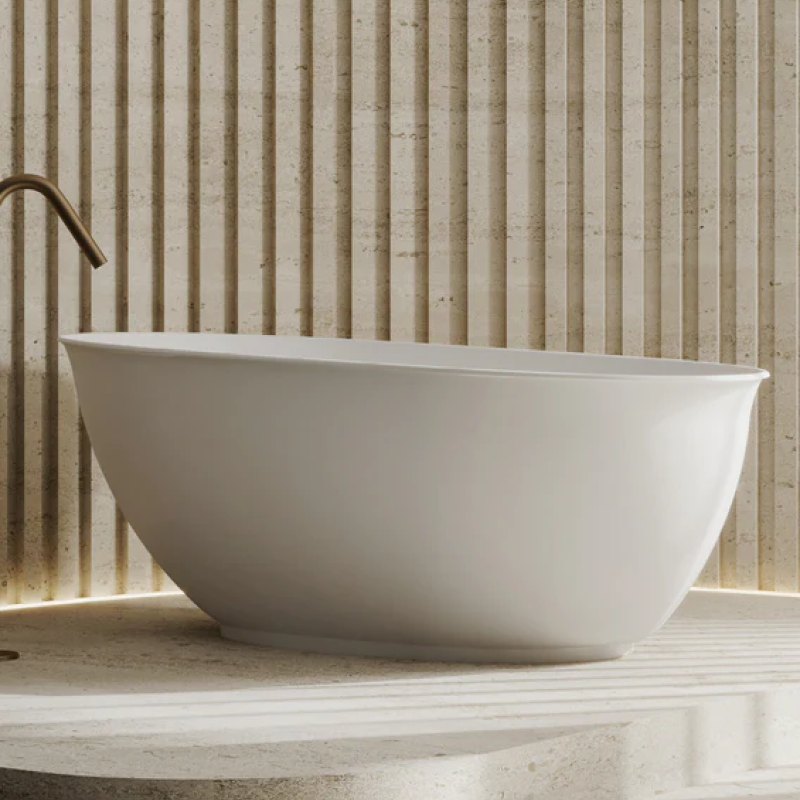 Cassa Design Vita High Rise 1500mm Oval Acrylic Freestanding Bath No Overflow - Matte White