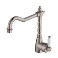 Fienza Eleanor Shepherds Crook Sink Mixer - Brushed Nickel/Ceramic Handle - 202105BN