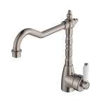Fienza Eleanor Shepherds Crook Sink Mixer - Brushed Nickel/Ceramic Handle - 202105BN