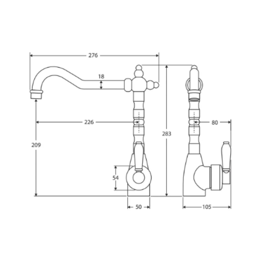 Fienza Eleanor Shepherds Crook Sink Mixer - Brushed Nickel/Ceramic Handle - 202105BN