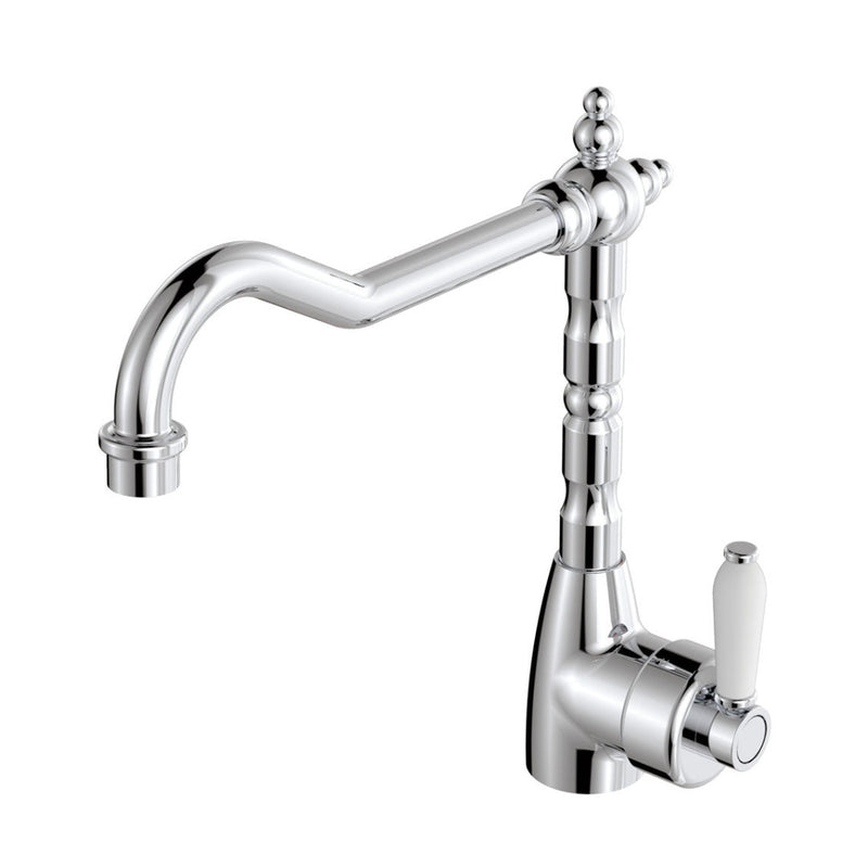 Fienza Eleanor Shepherds Crook Sink Mixer - Chrome/Ceramic Handle