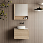Cassa Design Cicero 600mm Natural Oak Wall Hung Vanity - Matte Black Handle - CIC600WH-OAK-Matte-Black