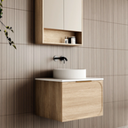 Cassa Design Cicero 600mm Natural Oak Wall Hung Vanity - Matte Black Handle - CIC600WH-OAK-Matte-Black