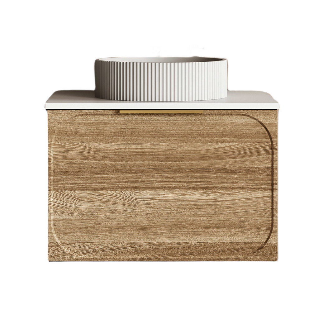 Cassa Design Cicero 600mm Natural Walnut Wall Hung Vanity - Brushed Gold Handle - CIC600WH-WALNUT-Brushed-Gold