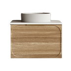 Cassa Design Cicero 600mm Natural Walnut Wall Hung Vanity - Brushed Gold Handle - CIC600WH-WALNUT-Brushed-Gold