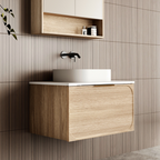 Cassa Design Cicero 750mm Natural Oak Wall Hung Vanity - Brushed Gold Handle - CIC750WH-OAK-Brushed-Gold