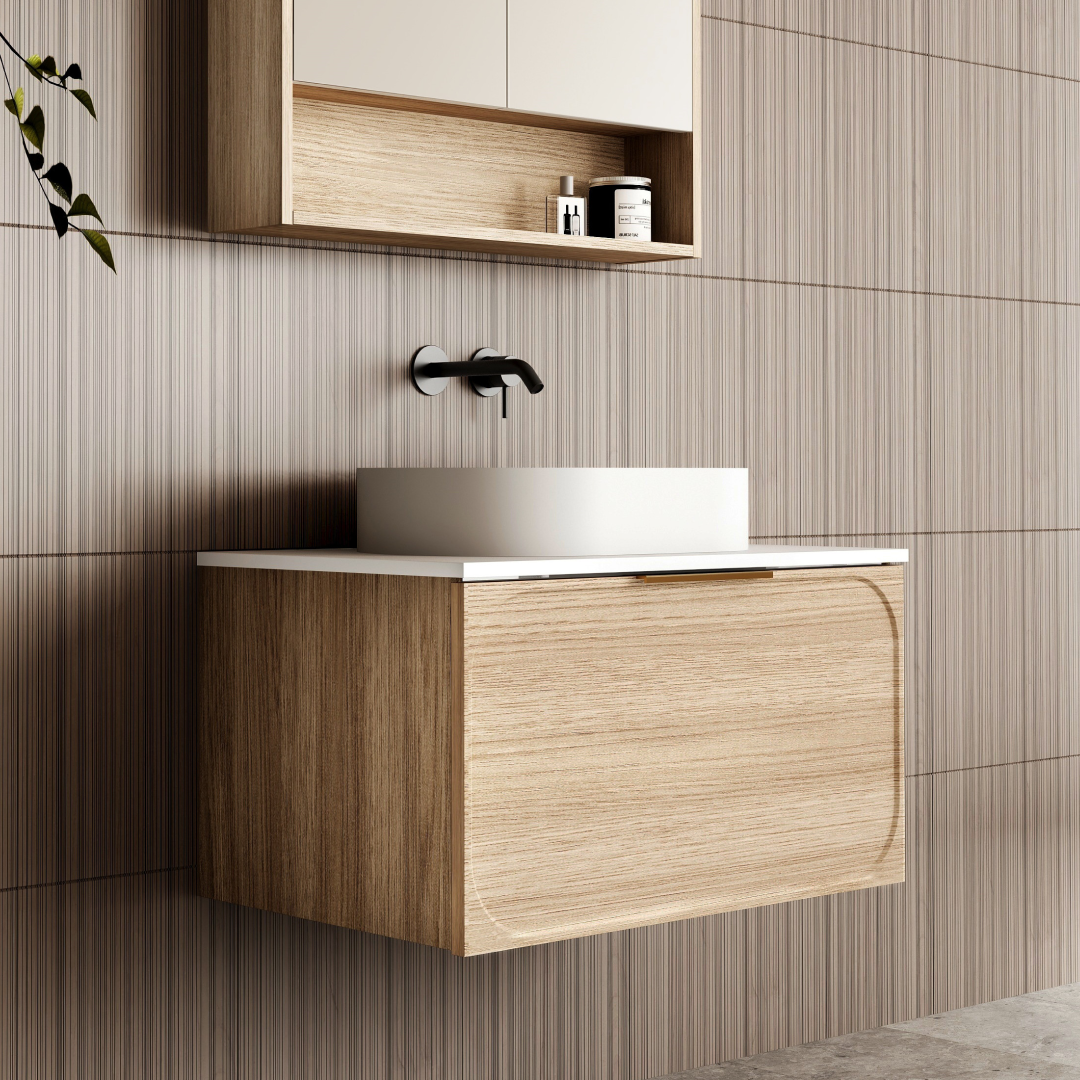 Cassa Design Cicero 750mm Natural Oak Wall Hung Vanity - Matte Black Handle - CIC750WH-OAK-Matte-Black