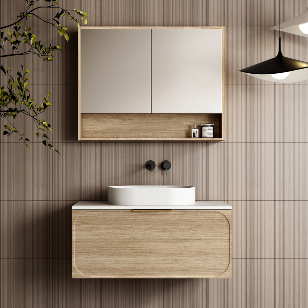 Cassa Design Cicero 900mm Natural Oak Wall Hung Vanity - Fingerpull Handle - CIC900WH-OAK-Fingerpull
