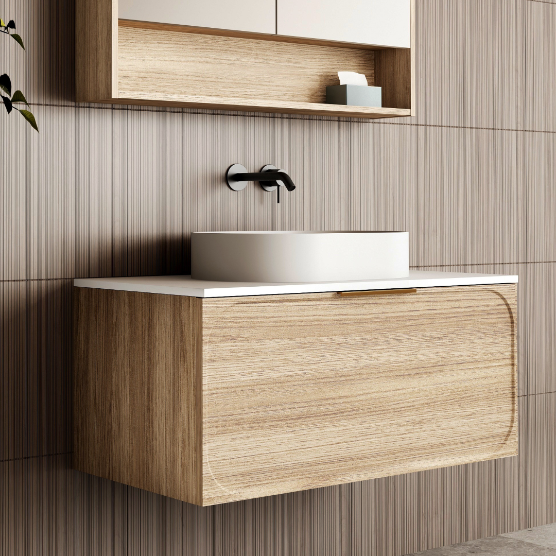 Cassa Design Cicero 900mm Natural Oak Wall Hung Vanity - Brushed Nickel Handle - CIC900WH-OAK-Brushed-Nickel