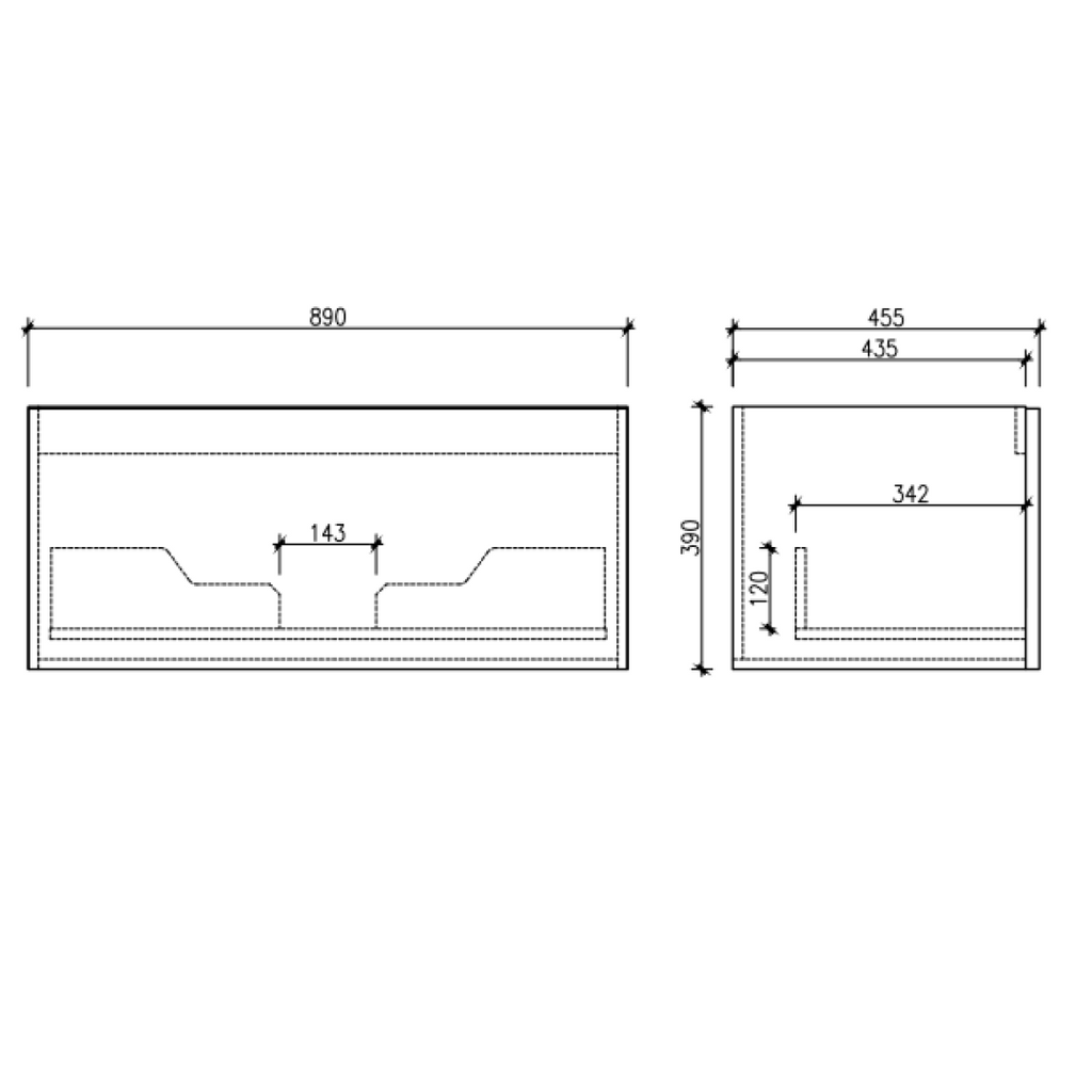 Cassa Design Cicero 900mm Natural Walnut Wall Hung Vanity - Brushed Gold Handle - CIC900WH-WALNUT-Brushed-Gold