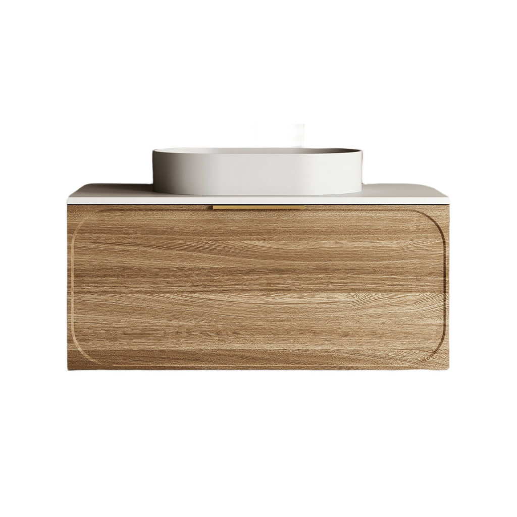 Cassa Design Cicero 900mm Natural Walnut Wall Hung Vanity - Brushed Gold Handle - CIC900WH-WALNUT-Brushed-Gold