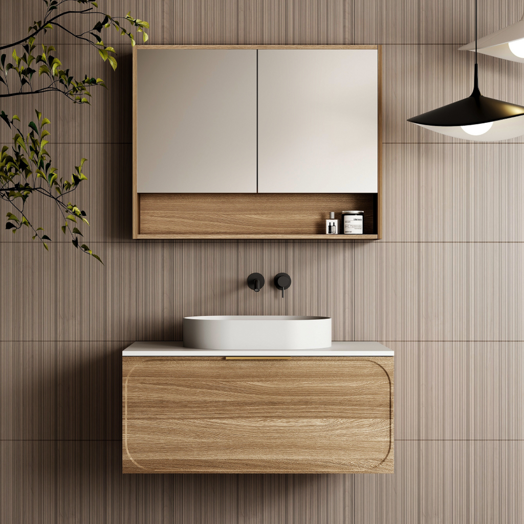 Cassa Design Cicero 900mm Natural Walnut Wall Hung Vanity - Fingerpull Handle - CIC900WH-WALNUT-Fingerpull