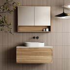Cassa Design Cicero 900mm Natural Walnut Wall Hung Vanity - Brushed Gold Handle - CIC900WH-WALNUT-Brushed-Gold