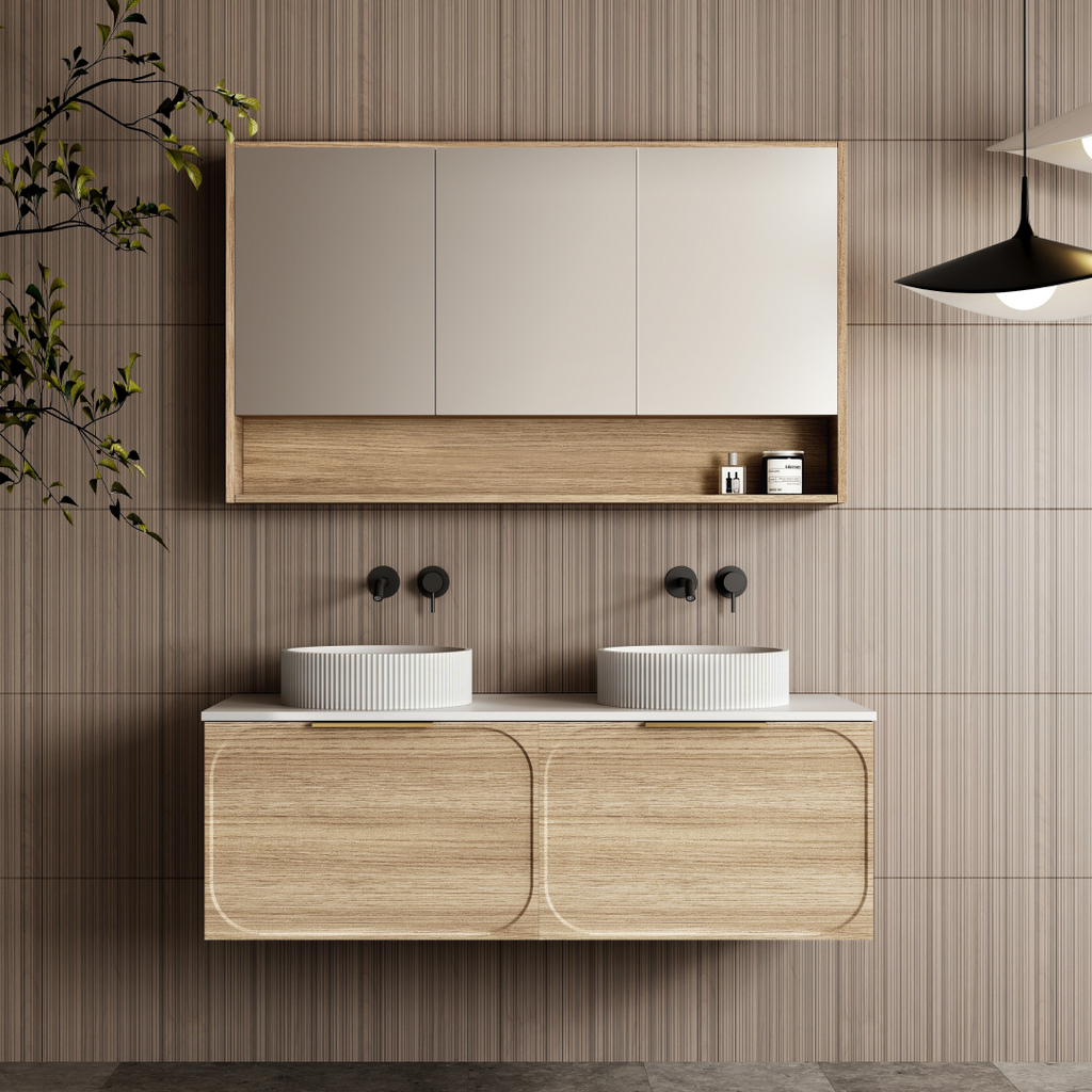 Cassa Design Cicero 1200mm Natural Oak Wall Hung Vanity - Matte Black Handle - CIC1200WH-OAK-Matte-Black