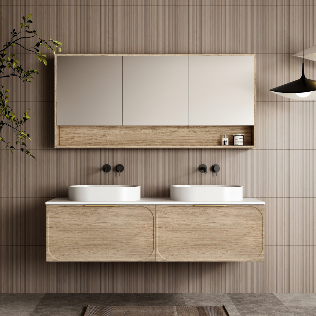 Cassa Design Cicero 1500mm Natural Oak Wall Hung Vanity - Brushed Gold Handle - CIC1500WH-OAK-Brushed-Gold