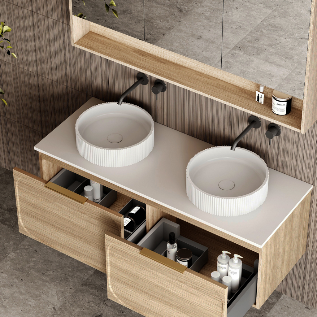 Cassa Design Cicero 1200mm Natural Oak Wall Hung Vanity - Matte Black Handle - CIC1200WH-OAK-Matte-Black
