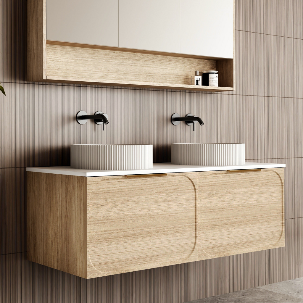 Cassa Design Cicero 1200mm Natural Oak Wall Hung Vanity - Matte Black Handle - CIC1200WH-OAK-Matte-Black