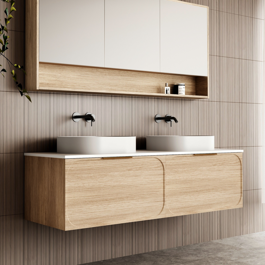 Cassa Design Cicero 1500mm Natural Oak Wall Hung Vanity - Brushed Gold Handle - CIC1500WH-OAK-Brushed-Gold