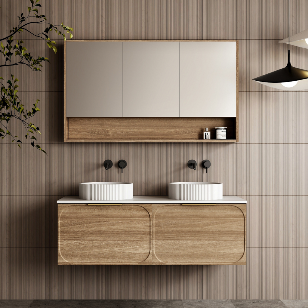 Cassa Design Cicero 1200mm Natural Walnut Wall Hung Vanity - Brushed Nickel Handle - CIC1200WH-WALNUT-Brushed-Nickel