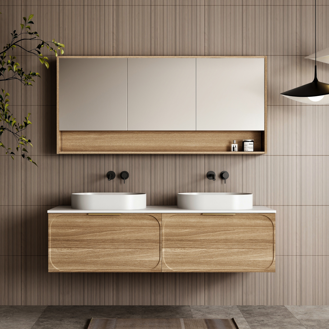 Cassa Design Cicero 1500mm Natural Walnut Wall Hung Vanity - Brushed Nickel Handle - CIC1500WH-WALNUT-Brushed-Nickel