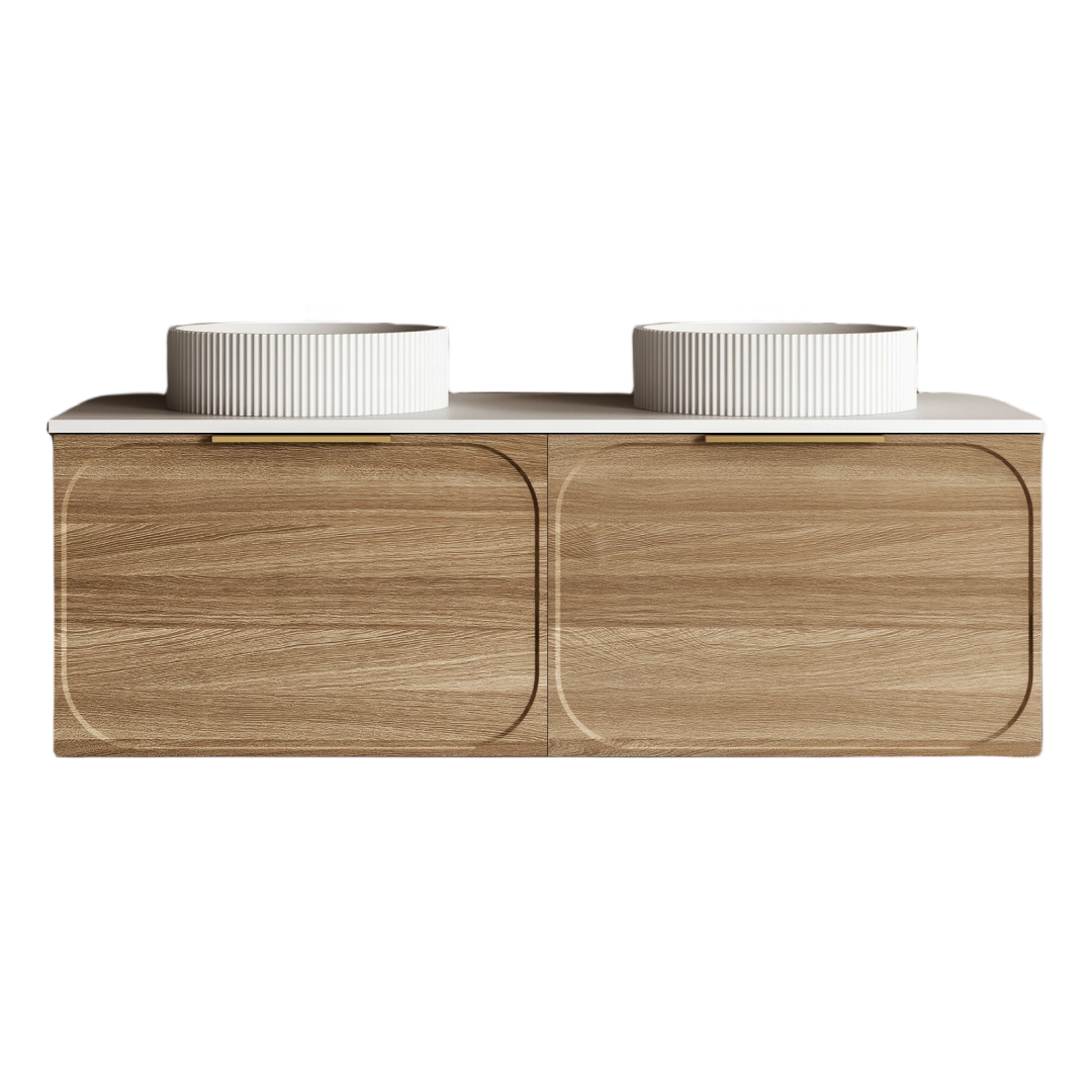 Cassa Design Cicero 1200mm Natural Walnut Wall Hung Vanity - Brushed Gold Handle - CIC1200WH-WALNUT-Brushed-Gold