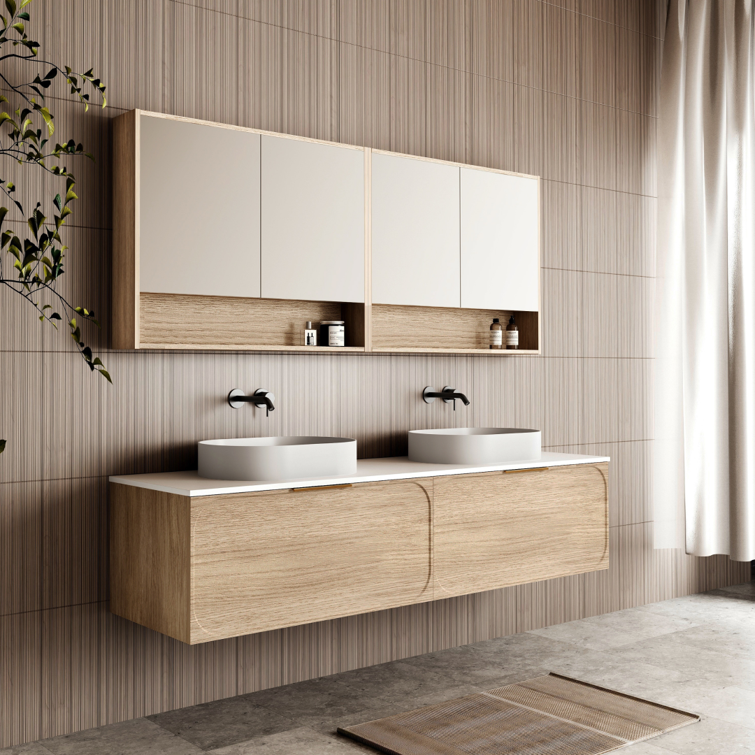 Cassa Design Cicero 1800mm Natural Oak Wall Hung Vanity - Brushed Nickel Handle - CIC1800WH-OAK-Brushed-Nickel