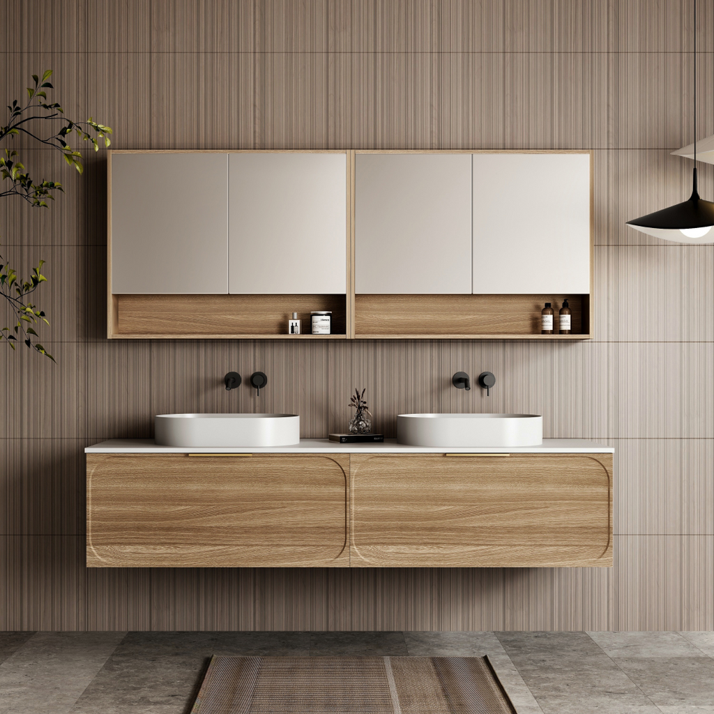 Cassa Design Cicero 1800mm Natural Walnut Wall Hung Vanity - Brushed Nickel Handle - CIC1800WH-WALNUT-Brushed-Nickel