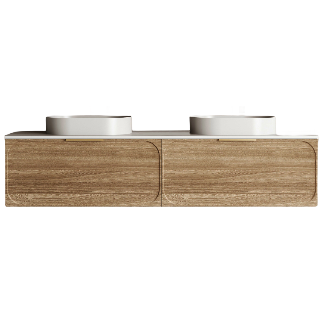 Cassa Design Cicero 1800mm Natural Walnut Wall Hung Vanity - Brushed Gold Handle - CIC1800WH-WALNUT-Brushed-Gold