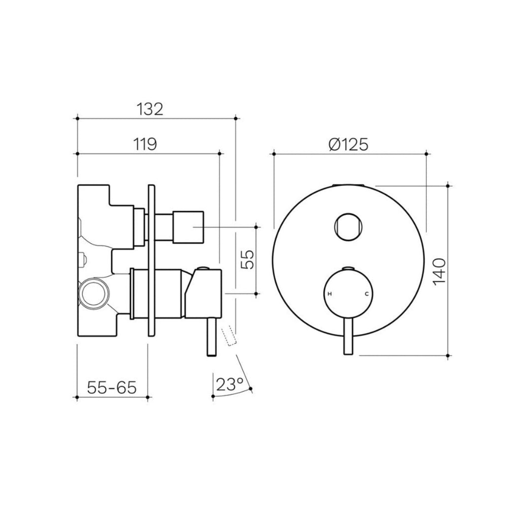 Clark Round Pin Wall Mixer with Diverter - Matte Black - CL10028.B