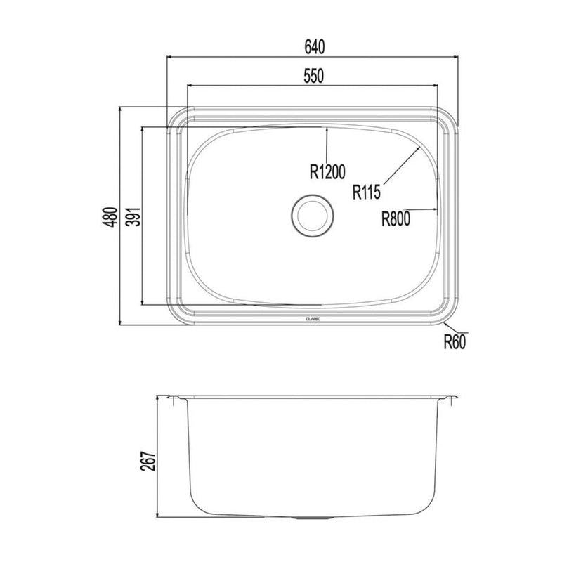 Clark Single 45 Flushline Standard Laundry Tub