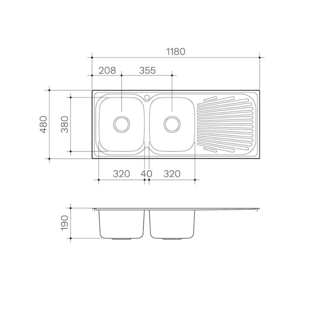 Clark Vital Double Left Hand End Bowl (1 Tap Hole) - 1129.1L