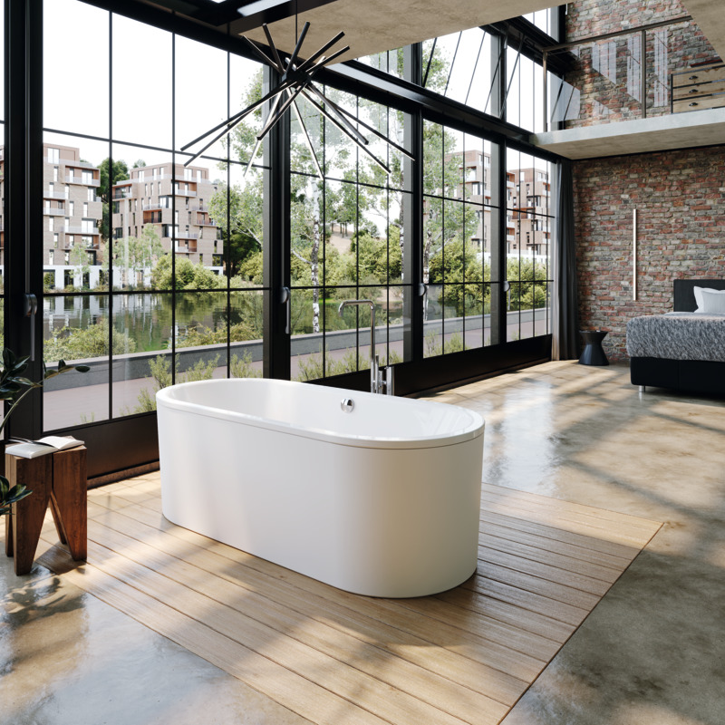 Kaldewei Classic Duo Oval Freestanding 1800 Alpine White Bath - Chrome Overflow - 01-111-FS-06