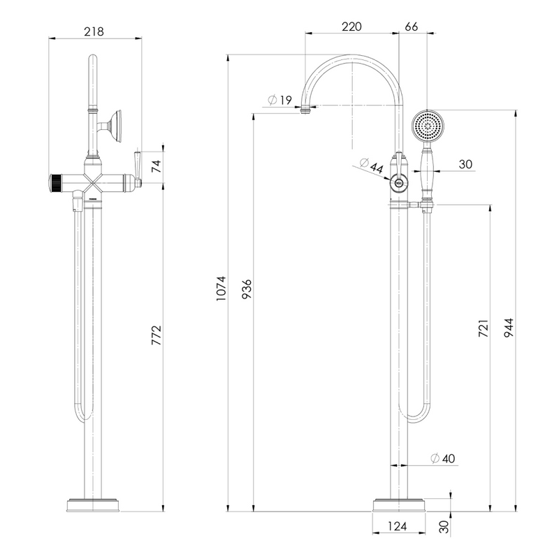 Phoenix Cromford Floor Mounted Bath Mixer w/Hand Shower - Brushed Gold