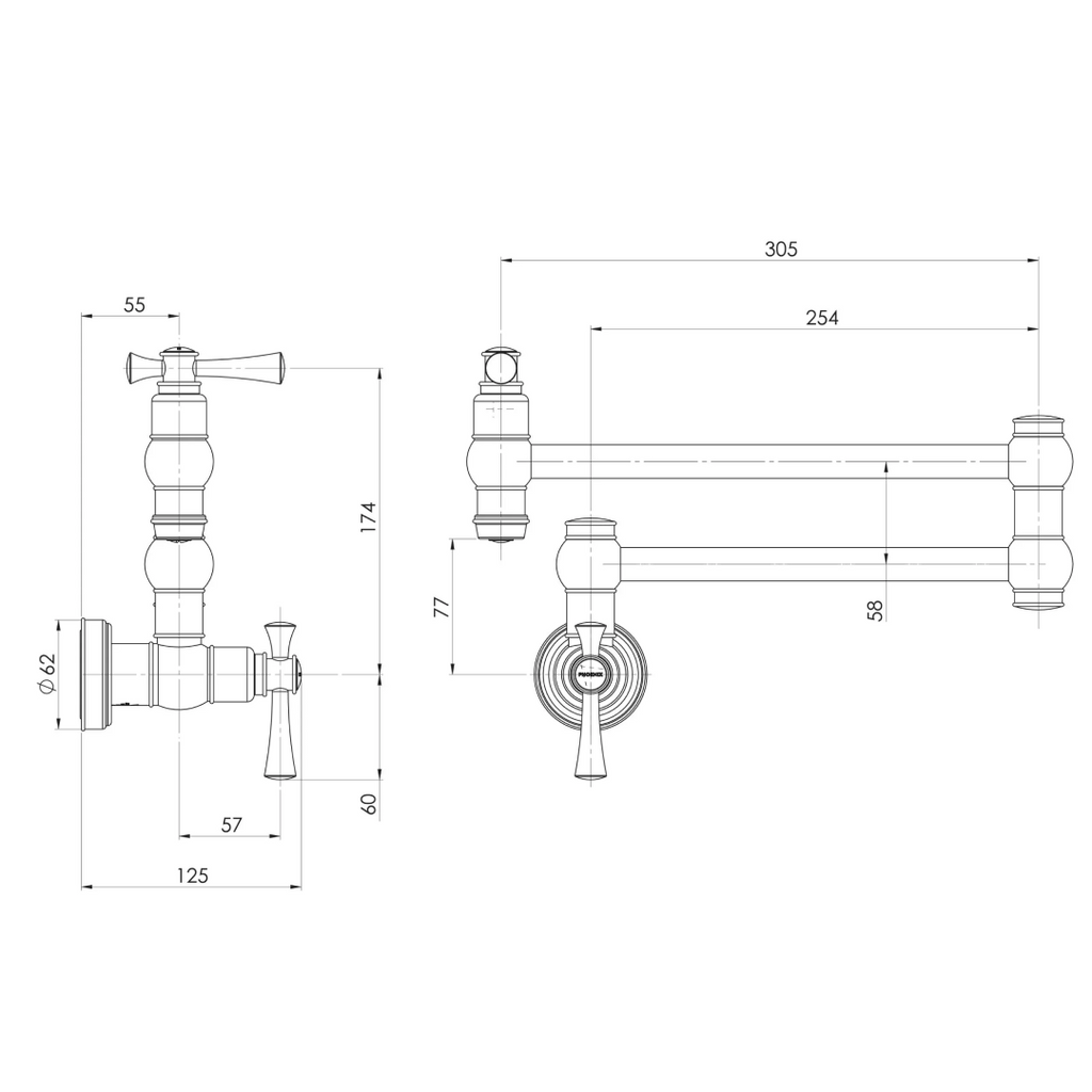 Phoenix Cromford Pot Filler - LF Brushed Brass - 134-1900-12-1