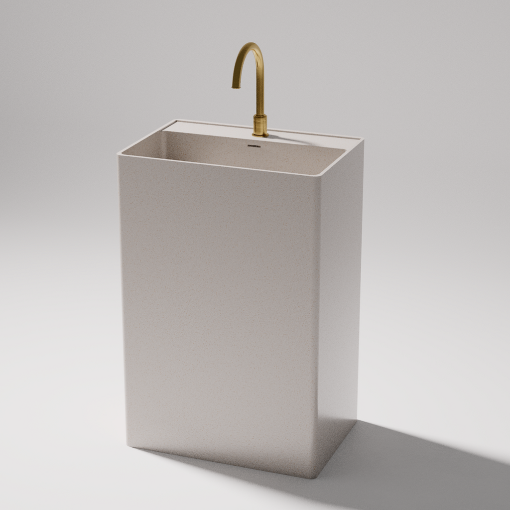 Pietra Bianca Cube Freestanding Basin - 1 Tap Hole - White Matte - PBS2022-WM