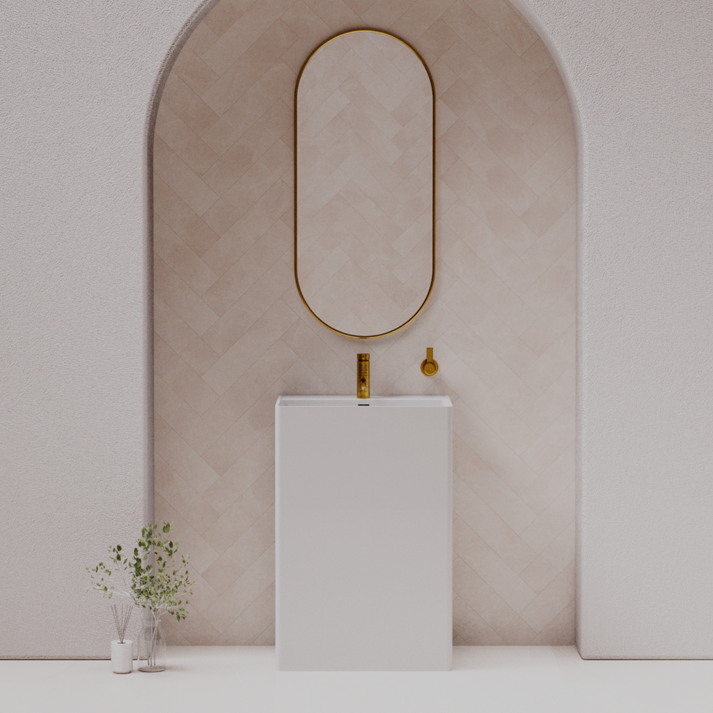 Pietra Bianca Cube Freestanding Basin - 1 Tap Hole - White Matte - PBS2022-WM