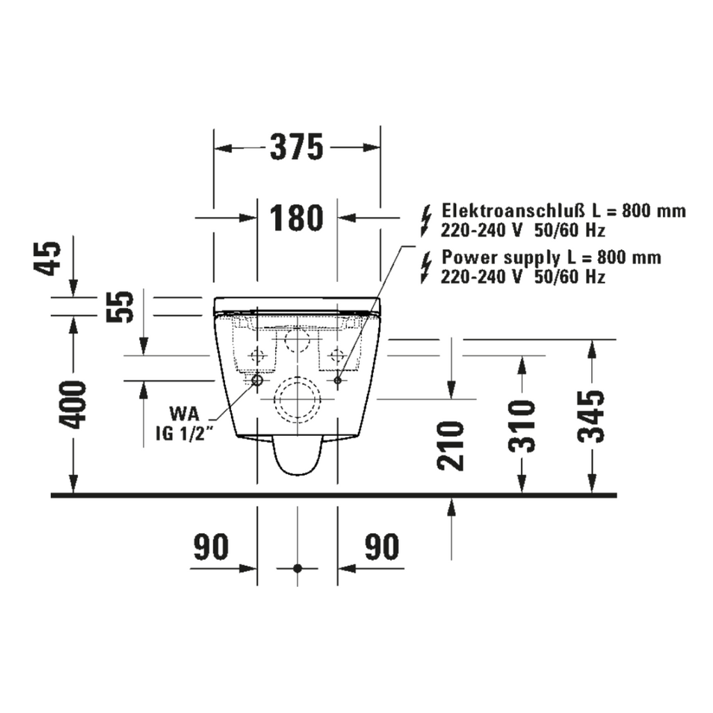 Duravit D-Neo Sensowash Rimless Wall Hung Smart Toilet - Alpine White D2150000