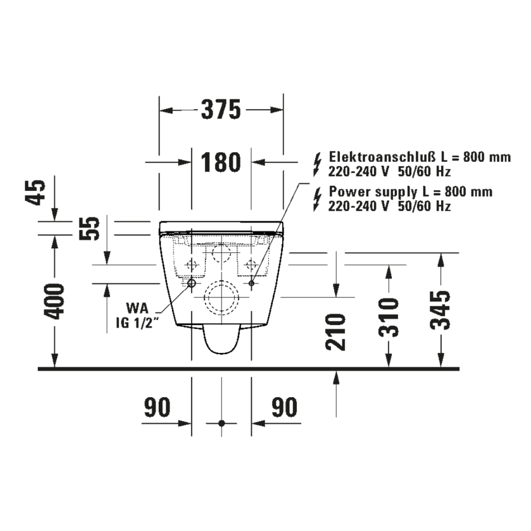 Duravit D-Neo Sensowash Rimless Wall Hung Smart Toilet - Alpine White D2150000