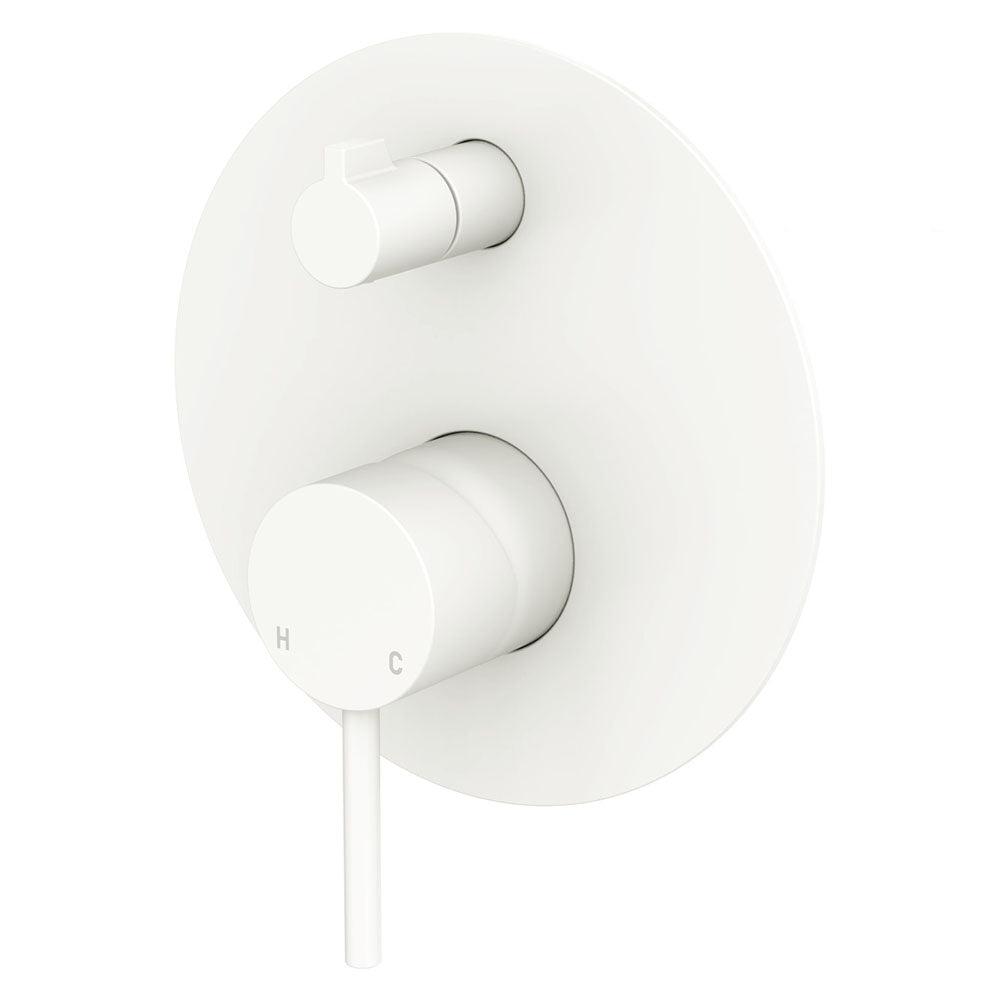 Fienza Kaya Wall Diverter Mixer Large Round Plate Trim Kit Only (Body Extra) - Matte White - D228102MW