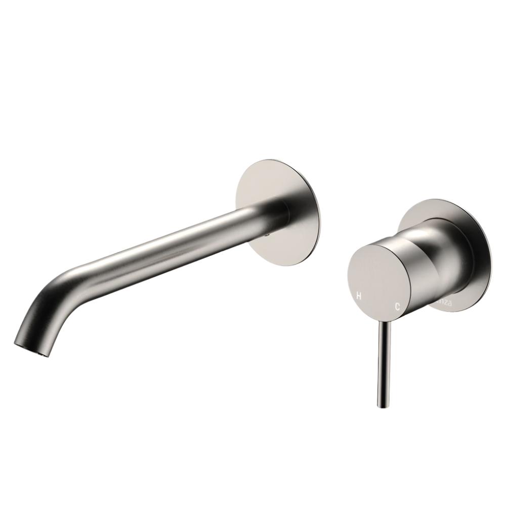 Fienza Kaya Basin/Bath Round Wall Mixer Trim Kit 200mm Outlet - Brushed Nickel - D228104BN-200