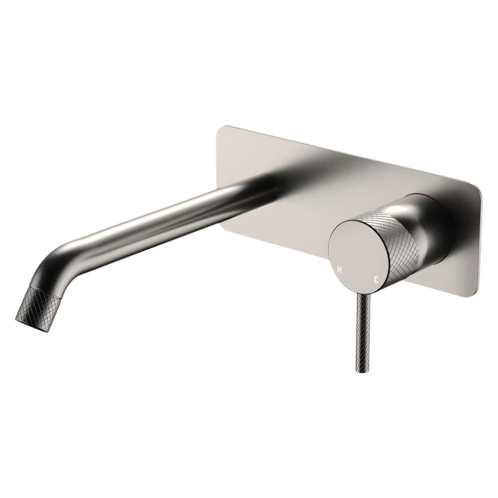 Fienza Axle Rectangular Wall Basin/Bath Mixer Trim Kit 200mm Outlet - Brushed Nickel - D231106BN-200
