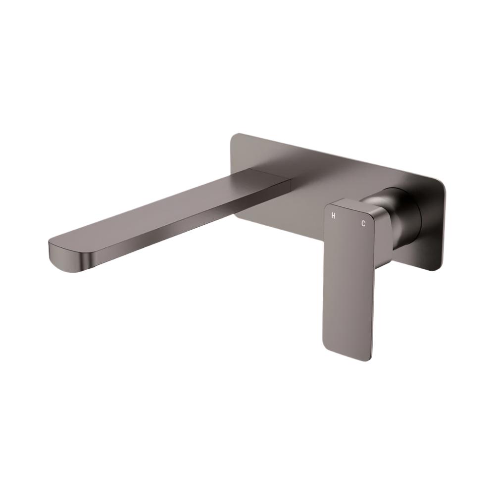 Fienza Tono Rectangular Wall Basin/Bath Mixer Set Trim Kit 200mm Outlet - Gun Metal - D233106GM-200-LF