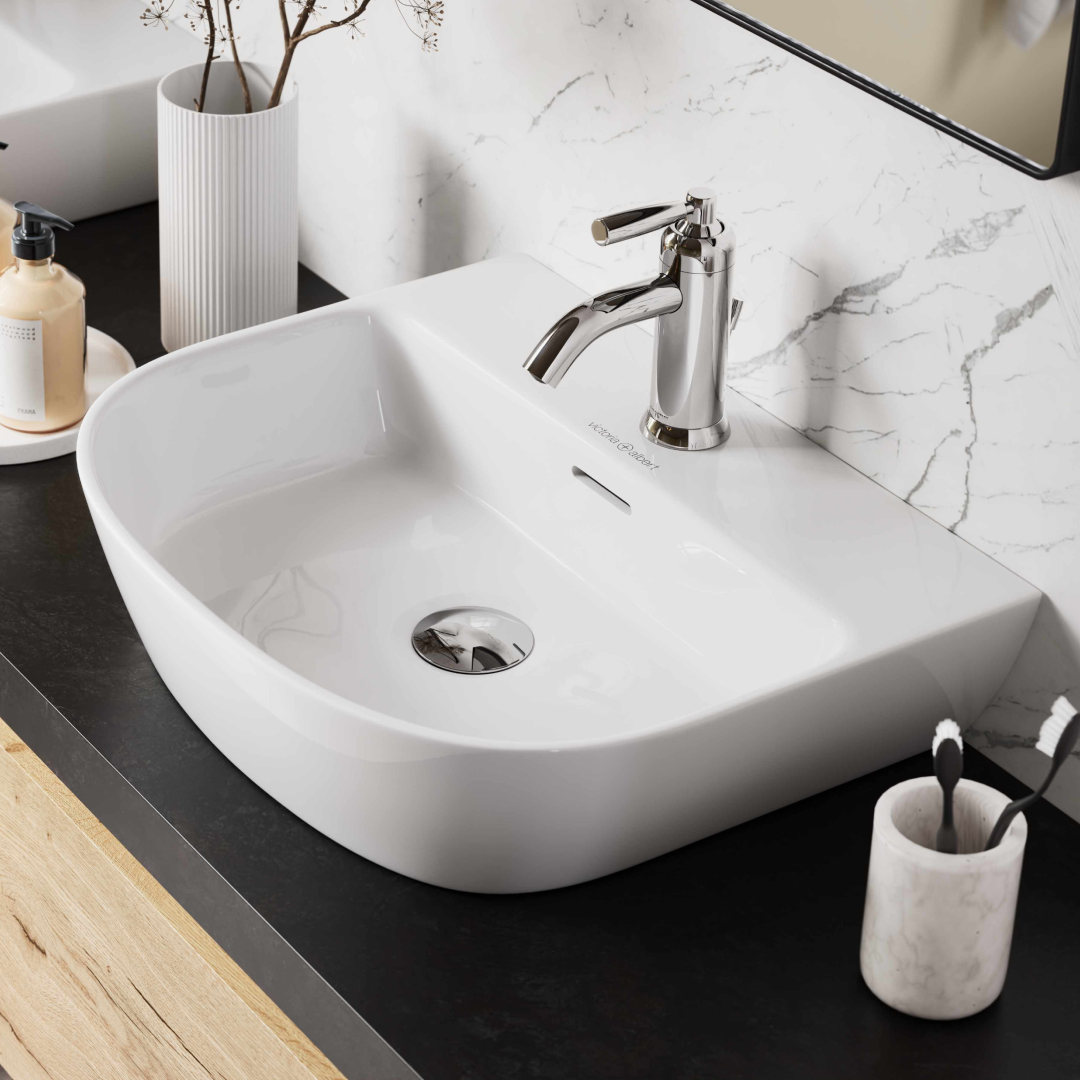Victoria + Albert Lussari 50 D-Shape Back to Wall Basin - No Tap Hole Gloss White DB-LUS-N-SW-500-IO