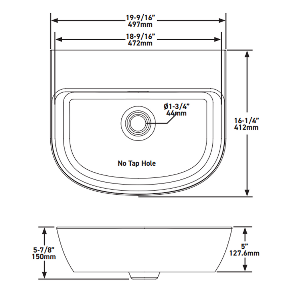 Victoria + Albert Lussari 50 D-Shape Back to Wall Basin - No Tap Hole Gloss White DB-LUS-N-SW-500-IO