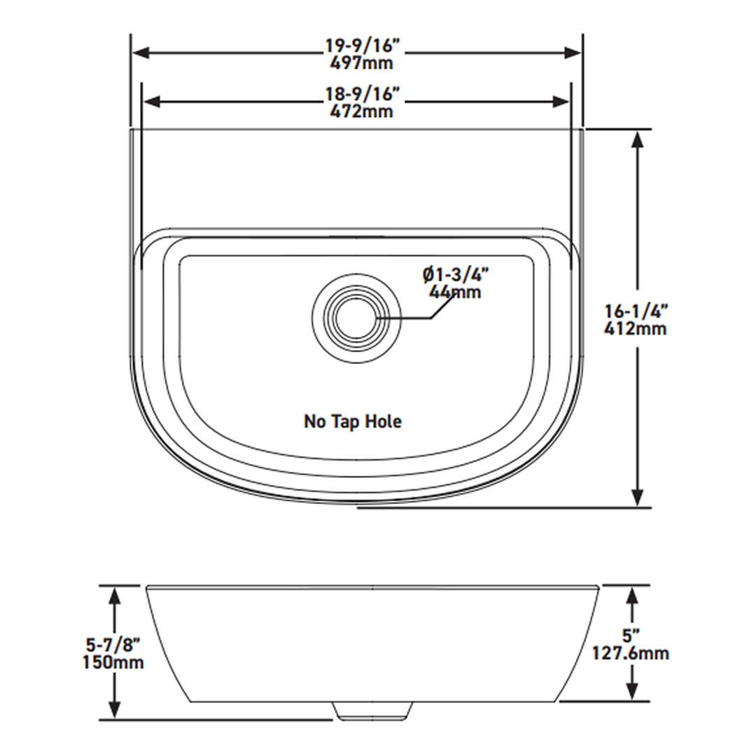 Victoria + Albert Lussari 50 D-Shape Back to Wall Basin - No Tap Hole Gloss White DB-LUS-N-SW-500-IO