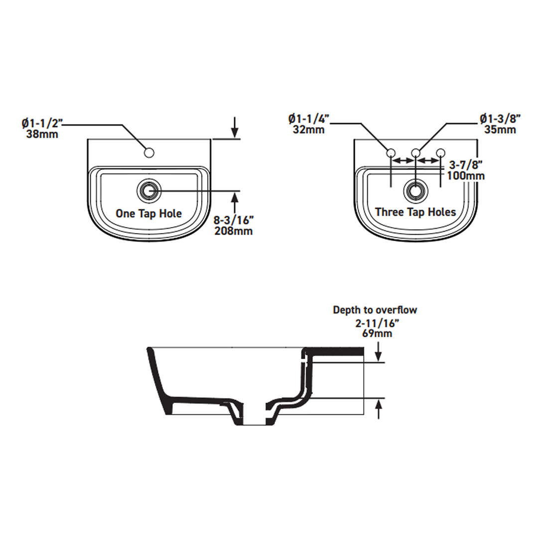 Victoria + Albert Lussari 50 D-Shape Back to Wall Basin - No Tap Hole Gloss White DB-LUS-N-SW-500-IO