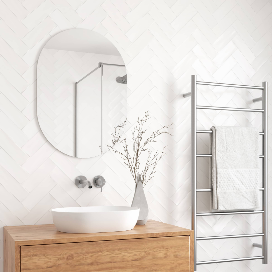 Thermogroup Pill Shape Polished Edge Glue-to-Wall Mirror Includes Demister - DP5070GTD